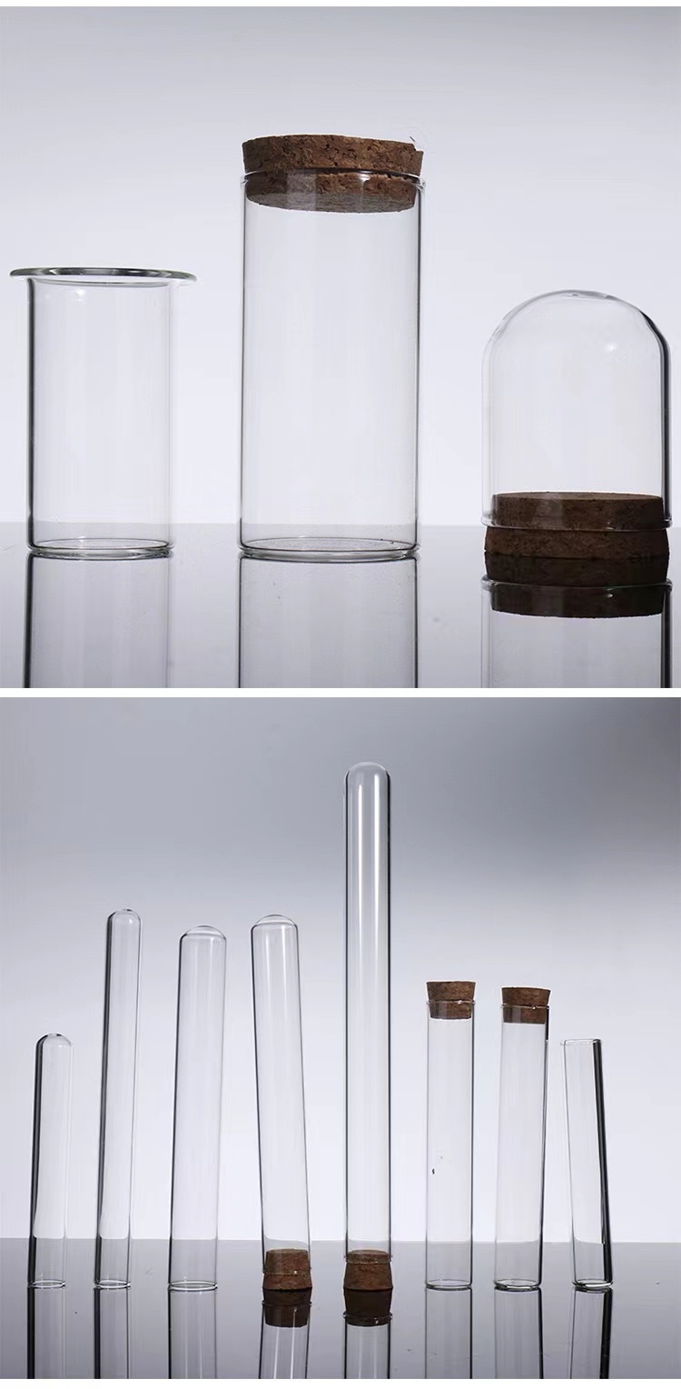 High Quality Clear Custom Glass Tube Container Glass Tube Flat Bottom Glass Test Tube with Cork