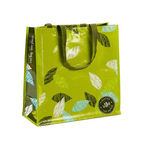 Green Shopping Woven Carry Bags With Handles Offset Logo OEM / ODM Service