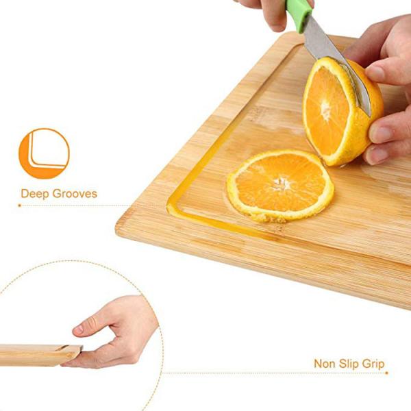 BPA Free Bamboo Cutting Board Wood Serving Chopping Blocks With Juice Groove