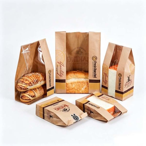 Moisture Resistant Window Paper Bags Eco Friendly Kraft Paper Bread Bag Greaseproof