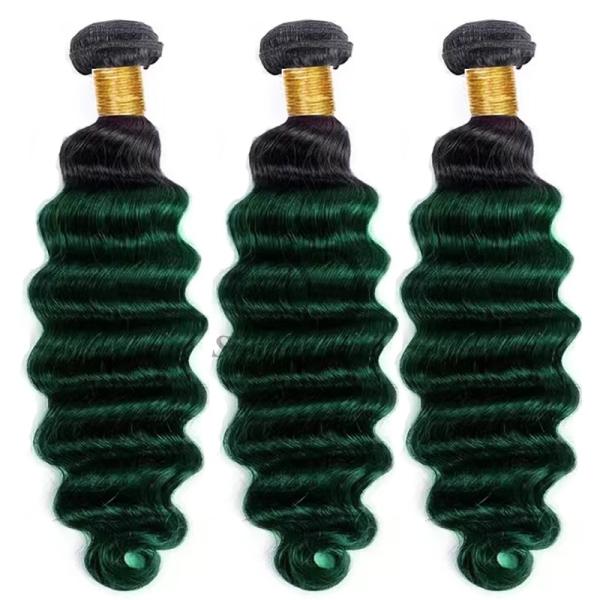 #T1B/Green Loose Deep Wave Remy Human Hair Bundles Sew In Weave Bundles Brazilian Bundle Deals