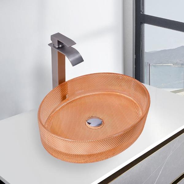 Oval Shaped Glass Vessel Basins Modern Orange Color Bathroom Vessel Sinks