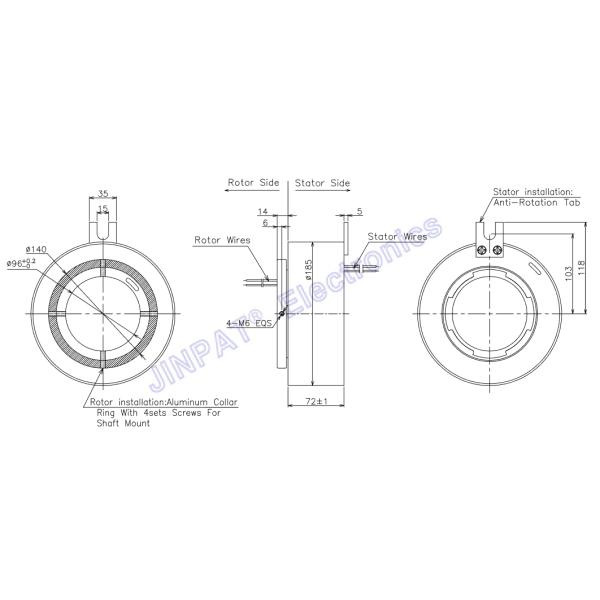 120mm Pneumatic Through Bore Slip Ring 300rpm