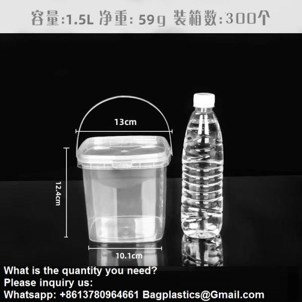 Bucket With Lid, Clear Bucket, Plastic Food Storage Container, Ice Cream Bucket, Reusable Container, Plastic Bucket, Tub With Lid, Storage Container, Round Plastic Pail, BPA Free, Pail With Handle