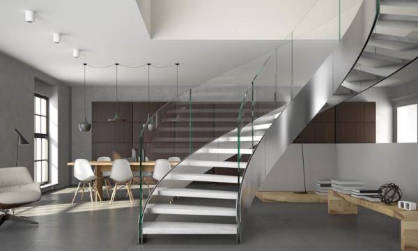 Wrought Iron Interior Stair Railings Spiral Staircase Glass Curved Banister Handrail