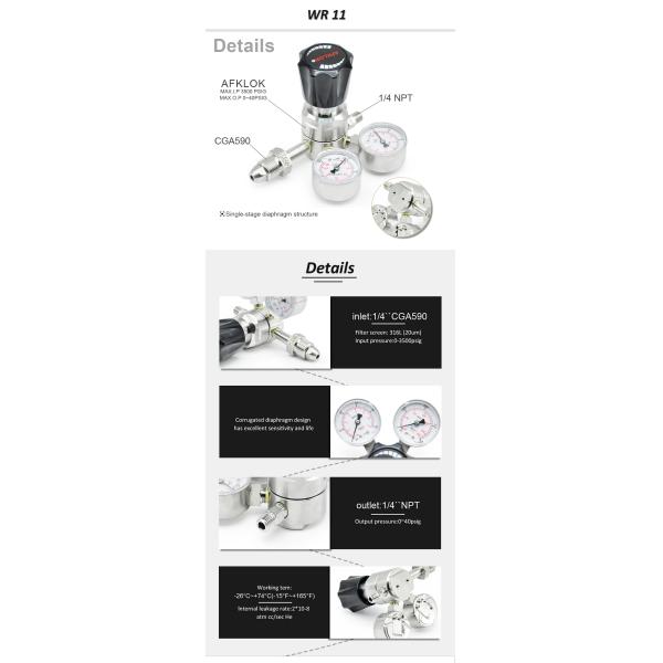 High Pressure Co2 Stainless Steel Pressure Regulator 4000psi Inlet Range