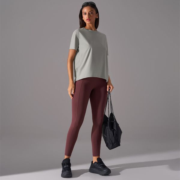 Loose Fit Short Sleeve Workout Top Light Sage Soft Stretch Fabric Breathable Quick Dry