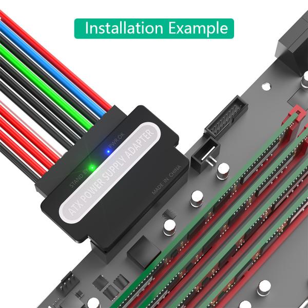 ATX 24Pin Fêmea para 24Pin Homem Adaptador de energia de 90 graus com energia OK e stand por LED e ABS Top Cover de plástico