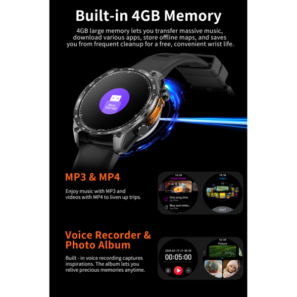 HD300 Pro Offline Map GPS Smart Watch WhatsApp Replay APP Download 1.43inch AMOLED Screen 4GB Memory Waterproof 3ATM Smartwatch