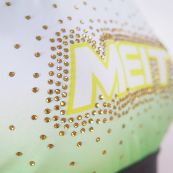 Rhinestones Sublimation Girls Cheerleading Uniform With Mesh Fabric