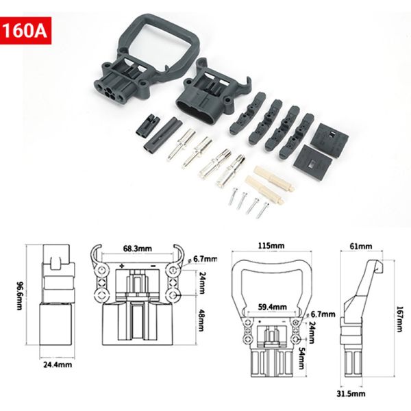 2P 80A 160A 320A 150V Forklift Plug Car Battery Connector , Male Female Forklift Power Connector