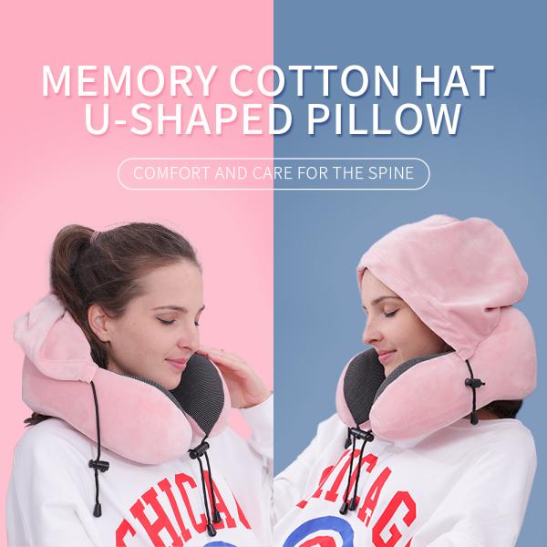 Convenient Hoodie Storage Bag U Shape Memory Foam Neck Pillow for Airline Travel