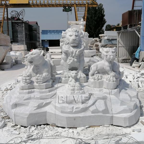 Lion Family Sculpture Marble Lions Statues White Stone Large Animals Garden Decoration