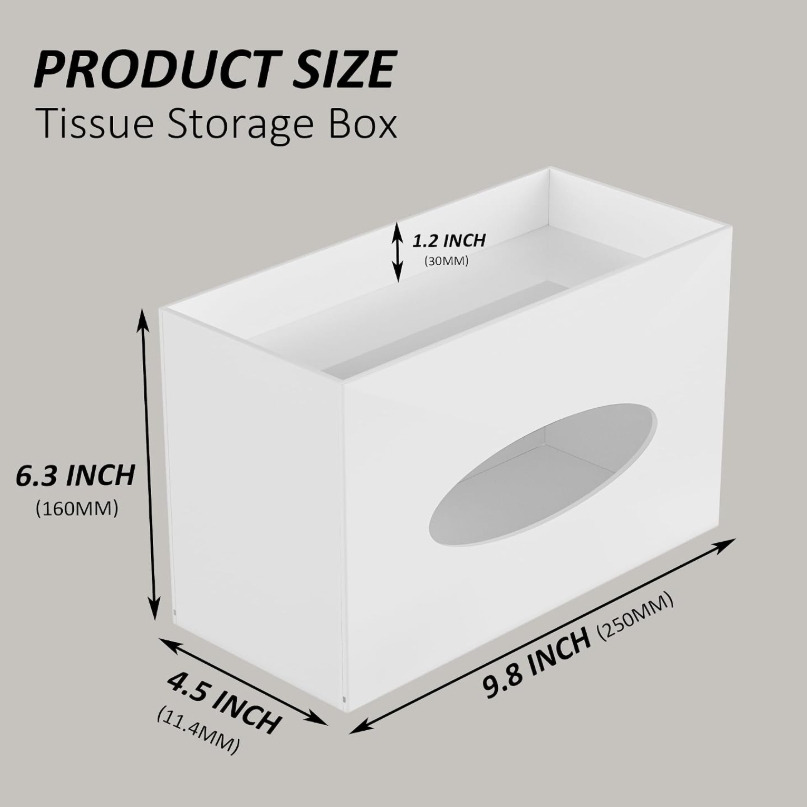 White Acrylic Tissue Box Cover With Storage Tray For Bathroom Kitchen Home Office