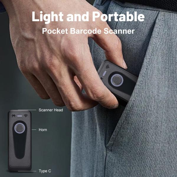 Mini Wireless Bluetooth Handheld Barcode Scanner 1D 2D QR Code Scanner Reader for POS & Inventory