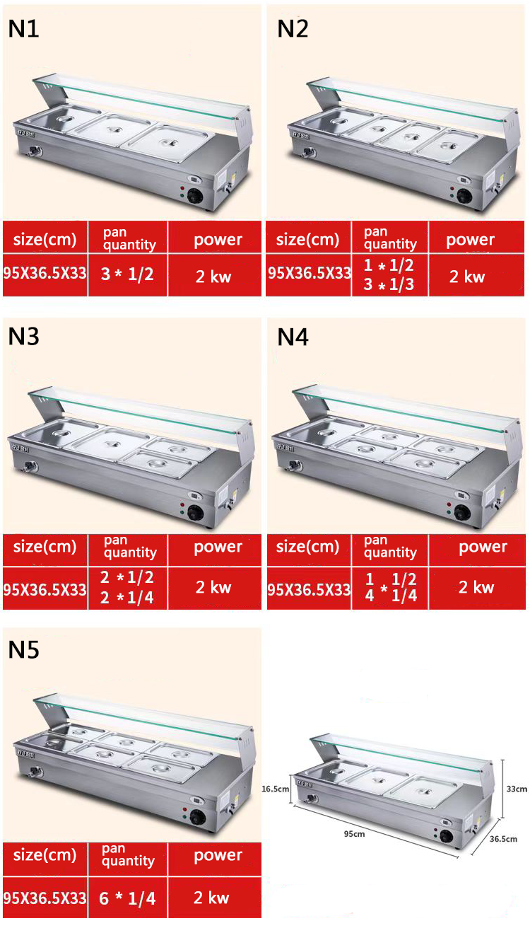 Rectangular Bain Marie Electric Food Warmer 150L 3 Pan Bain Marie