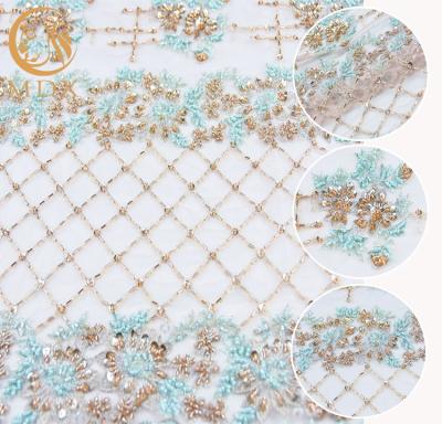 Popular Sequin Lace Fabric 140cm Width Handmade Green Lace Material