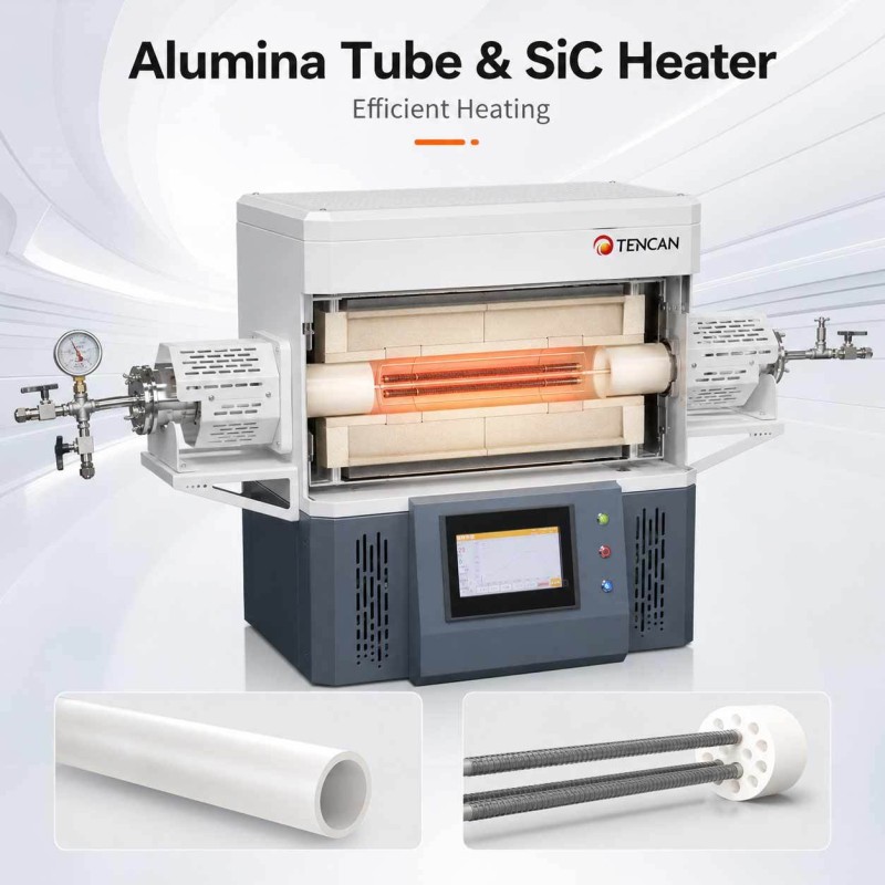 TENCAN TC-14ST 1400C Vacuum Tube Furnace SiC Heater S-Type Thermocouple High-Temp Alumina Tube Lab Split Sintering Oven