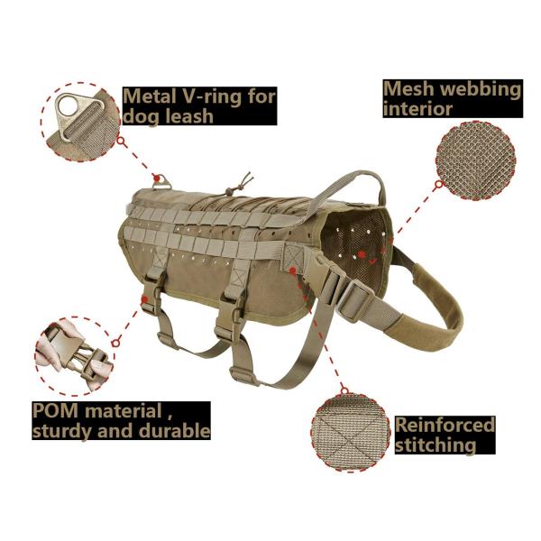 Military Molle Nylon Dog Harness Vest Durable Nylon Training Service Mesh Fabric