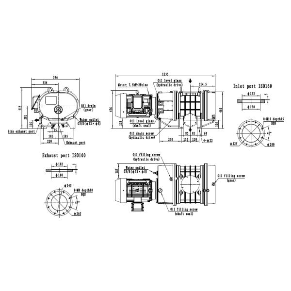2590m³/h boost pump, Painting Surface 7.5kW Roots Vacuum Pump Oil Free Low Noise Long Service Life