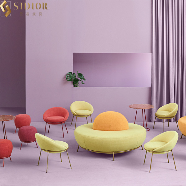 L57cm Yellow Fabric Ultra Modern Dining Chairs With Stainless Steel Legs