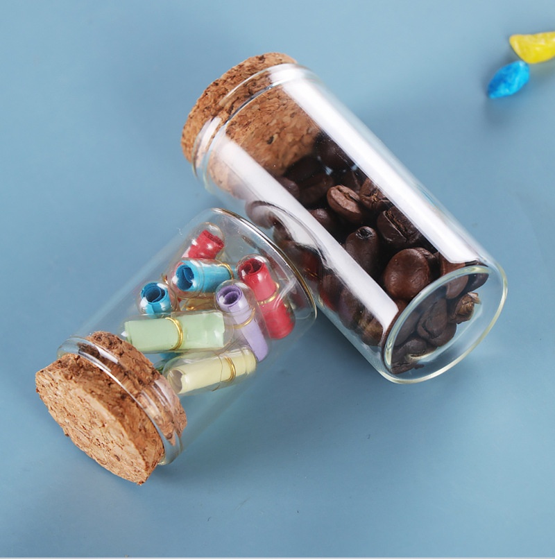 30mm Transparent Flat Mouth for Test Tube Bottle with Rose Flower Dispensing Bamboo Lid Straight Glass Candy Container