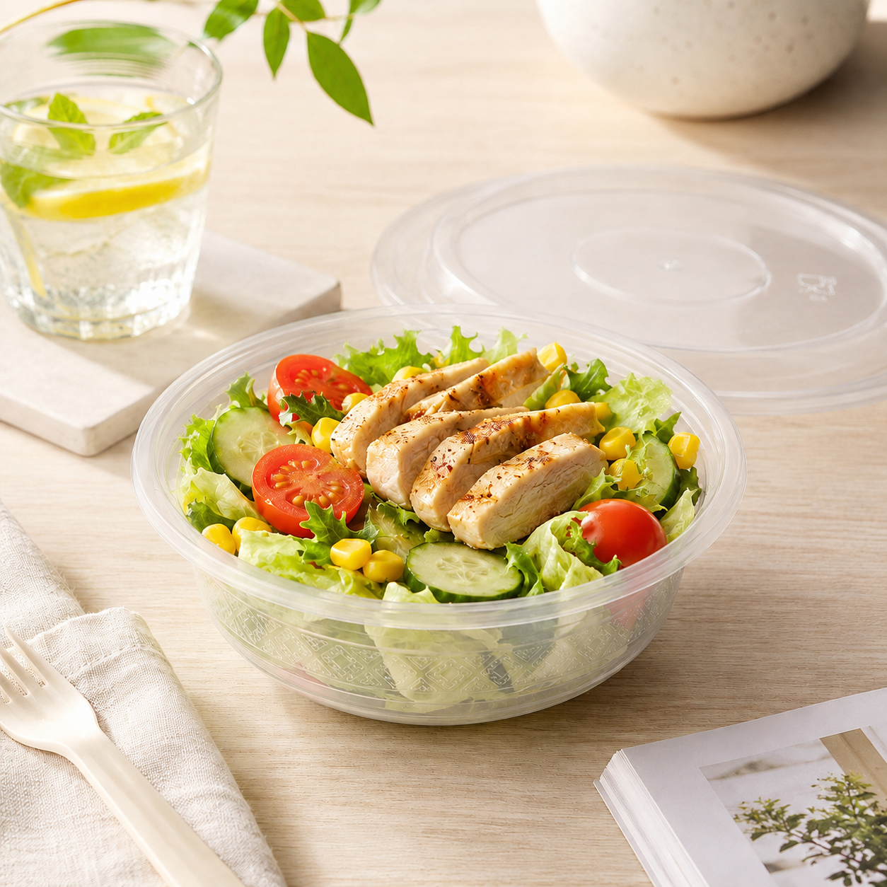 Clear Lid Shallow PP Bowl 450ml Stackable For Sides / Desserts