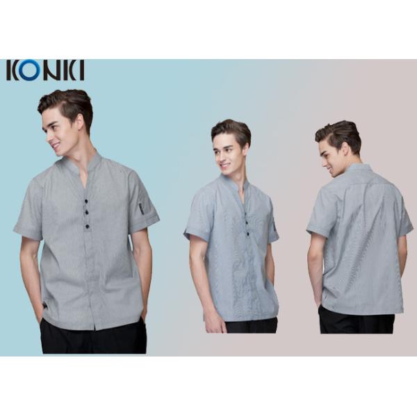 Trendy Restaurant Uniforms For Restaurant Staff / V Neck Shirt And Pants