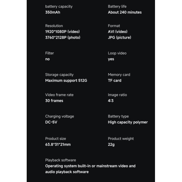 Outdoor Sports Pet Camera Collar ABS 1920*1080 Cat Camera Collar