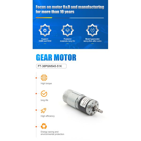 36mm Diameter Tubular Gear Motor Planetary Brushless DC Motor High Torque Long Lifetime Low Noise 36PGM545