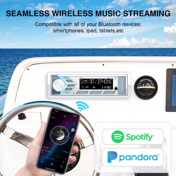 Single DIN Bluetooth Marine Stereo AM FM CD MP3 Stereo Receiver White Cover Waterproof Rated Off Road White Speakers
