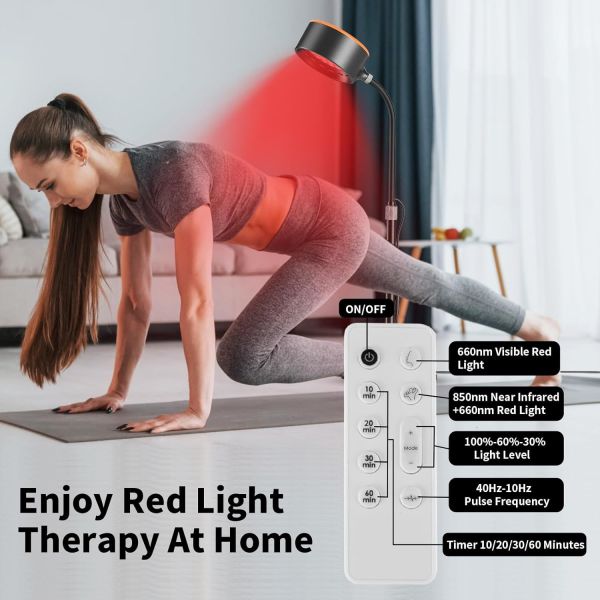 LED Infrared Light Therapy Lamp with Adjustable Stand and Remote Control for 660nm and 850nm Wavelength