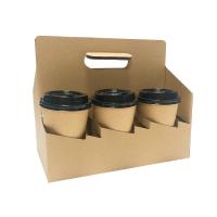 Disposable Paper Milk Tea Coffee Cup Holder Tray With Handle Kraft Paper Beverage Offset Printing Paper