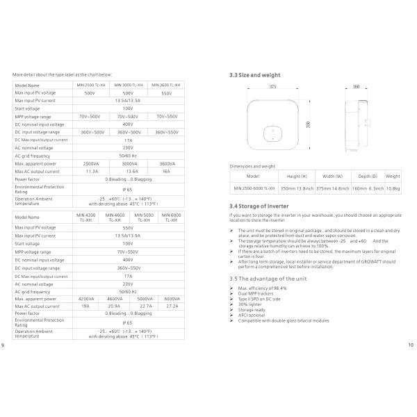 Growatt 5kw Solar Inverter MIN 5000TL-XH Single Phase Hybrid Solar Inverter With WIFI
