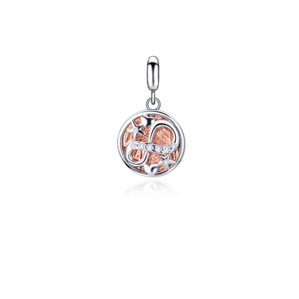 Rhodium Plated Meteorite Love Charm Pendant 925 Sterling Silver Pendant 10mm