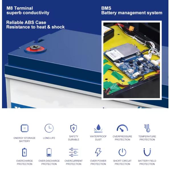 Built-In BMS Energy Storage Lithium Battery12V 100Ah Li Ion Rechargeable Battery For RV Boat Marine Solar