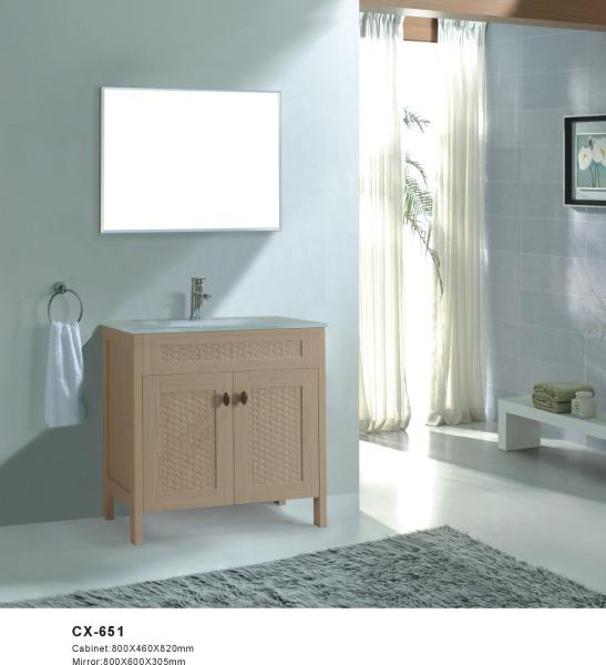 Wood Grain Color Floor Mounted Bathroom Cabinets PVC Material with Glass Basin