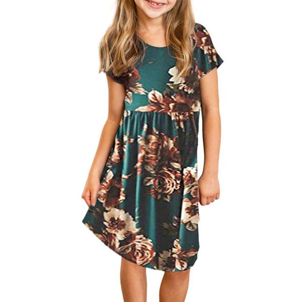 Summer Children's Clothing Solid Color Cotton Printed Short Sleeve Casual Girls Dress