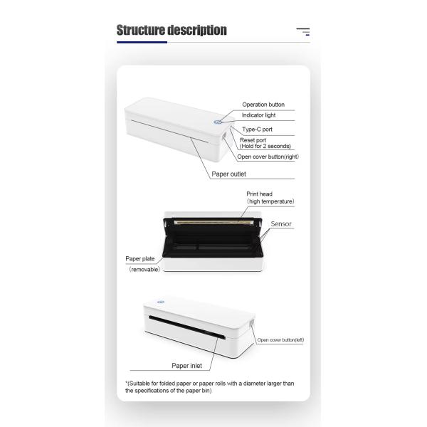 Thermal Printer New Arrival Tattoo Bluetooth Supports A4 Width for Mobile Office Receipt and Printing