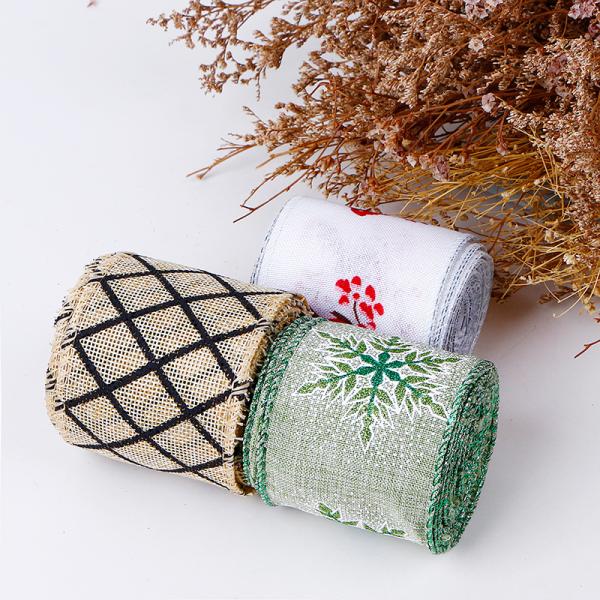 MSD Ribbons Christmas Printed Wreath 2.5 Inch Burlap Ribbon with Single Face Design