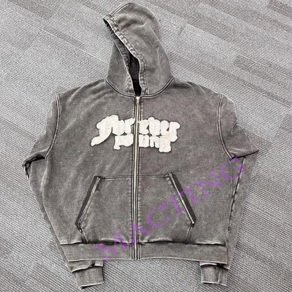 500 Gsm de algodão espesso zipper bolsos bordados bordados Hoodie Homens alinhados Hoodies personalizado