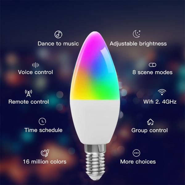 AC100V Tuya Smart WiFi LED Light Candle Smart Wifi Bulb 300 Luminous