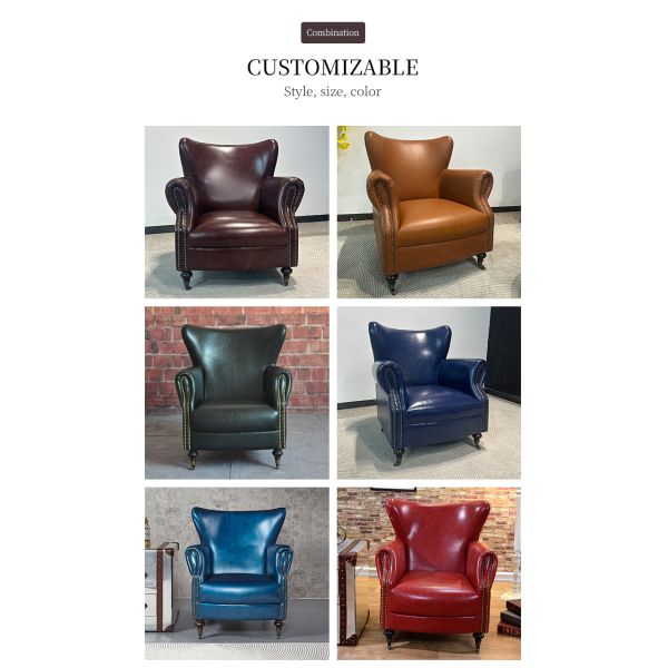 Nidea #8817 Traditional Handmade Genuine Leather Lounge Chair Accent Arm Chair for Bedroom and Living Room Leisure Furniture