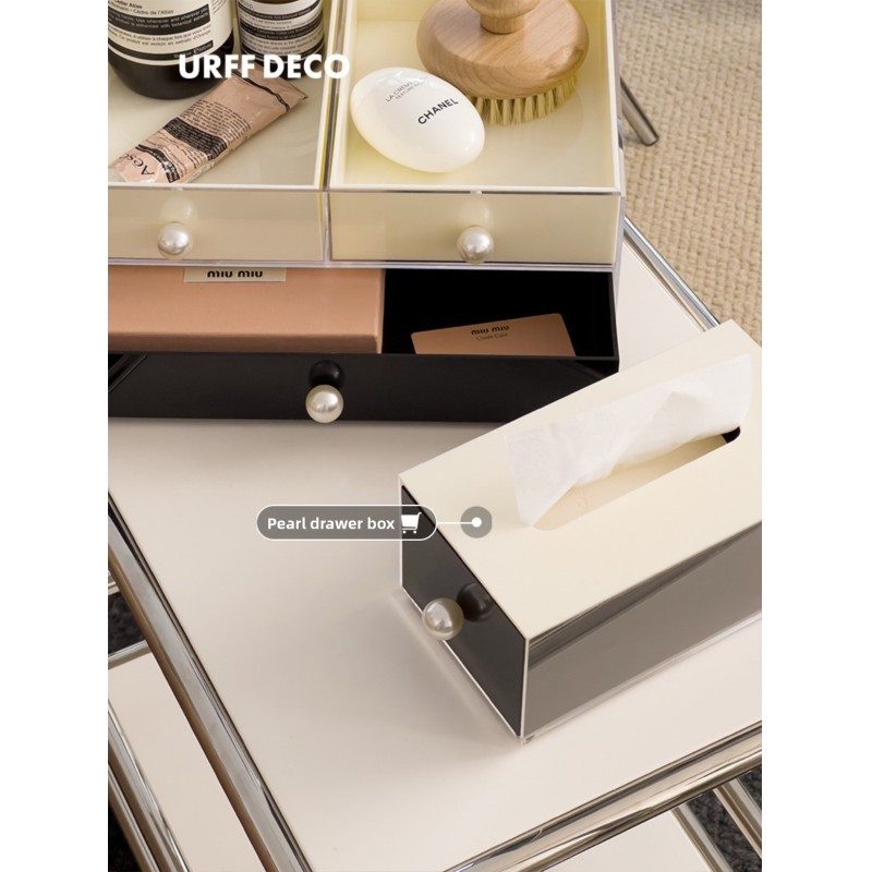 High-End Luxury Stackable Rectangular Pearl Drawer Box Desktop Acrylic Dustproof Storage Box for Jewelry Lipstick Cosmetics