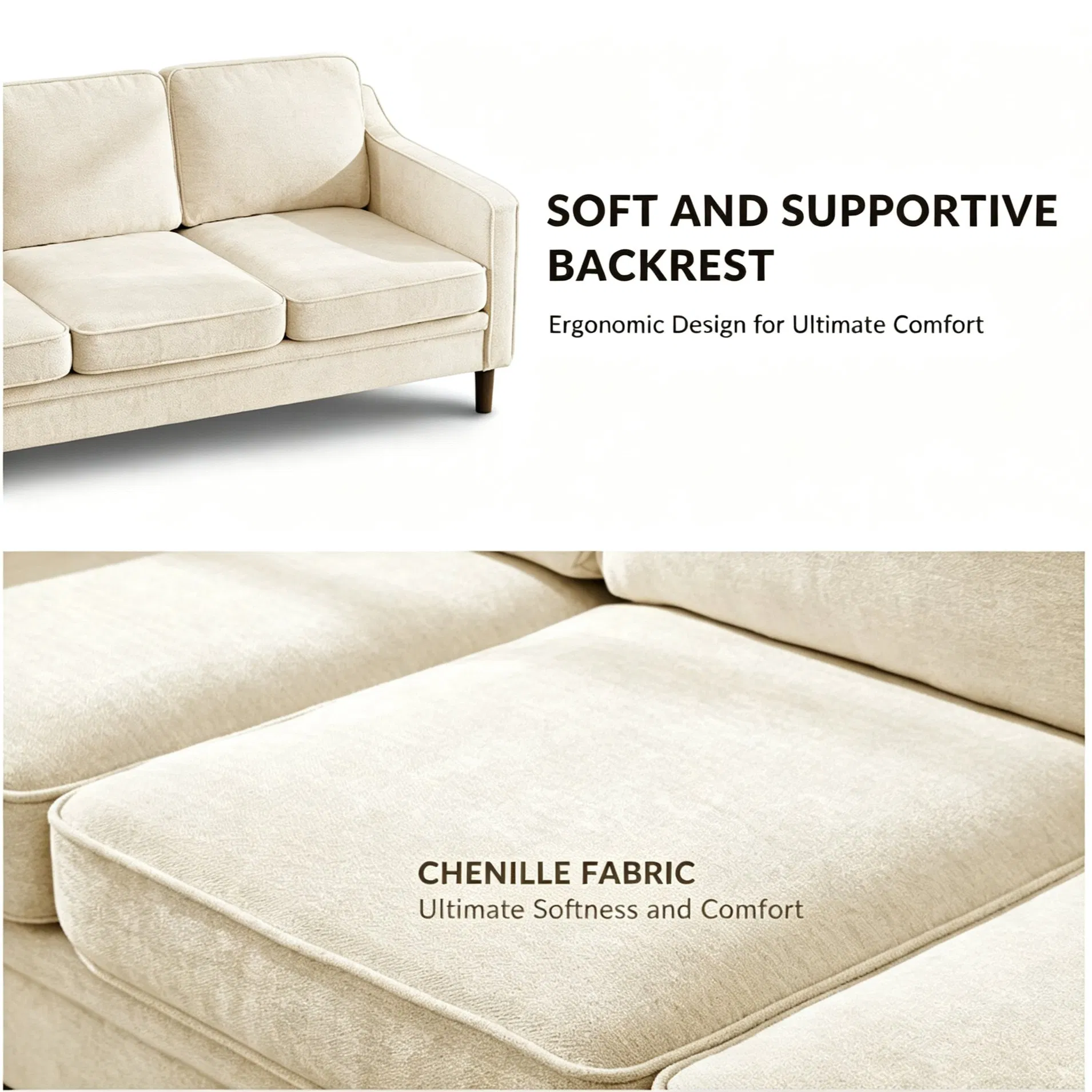 Simple Style Cream Three Seater Sofa for Compact Apartment Living Room Home Layout Design