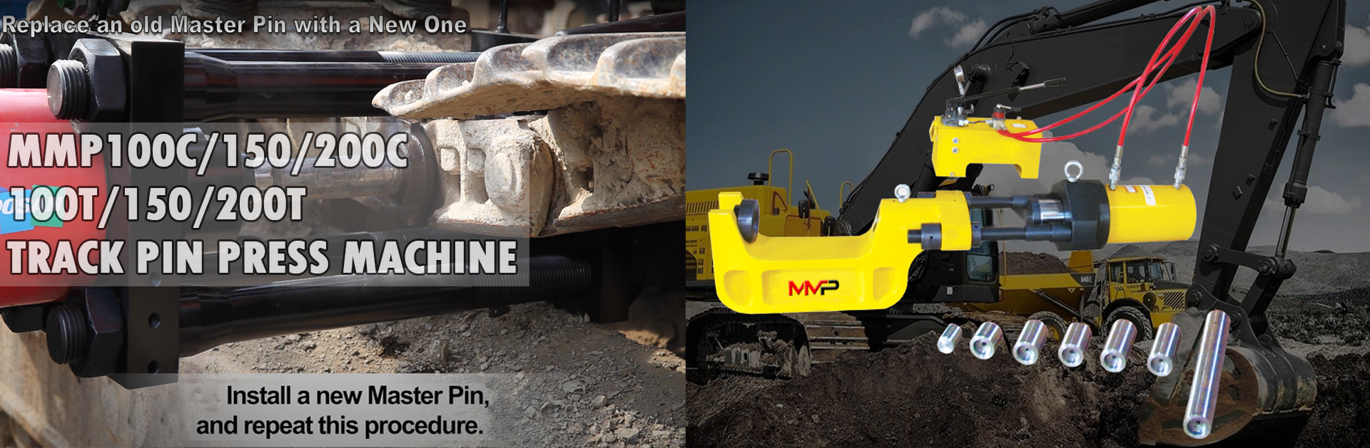 Portable Hydraulic Track Link Pin Press Pusher Machine for 20T-60T Excavator and Dozer Yellow