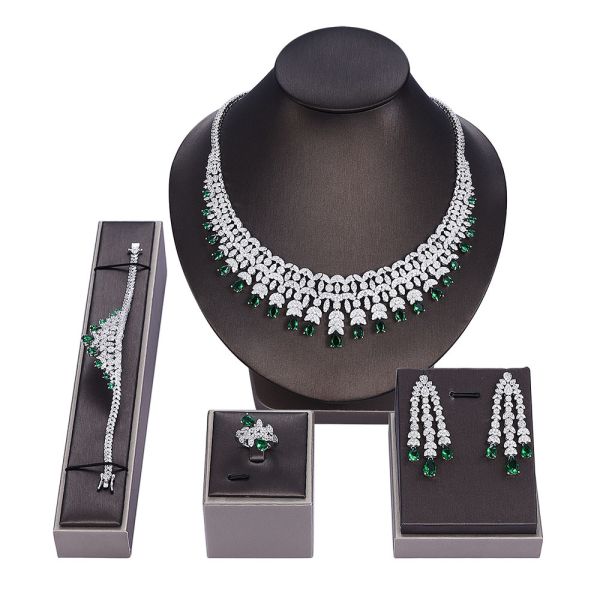 Middle East Dubai Bridal Jewelry Set Necklace Earrings Copper Zircon Plating Gold Factory Wholesale