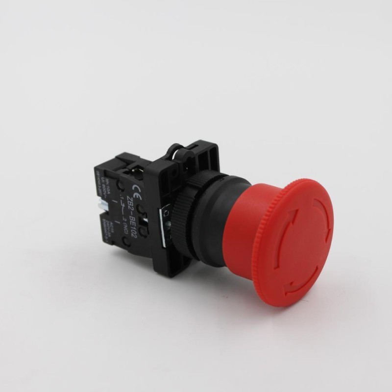 XB2-ES542 22mm Mushroom Head Push Button Switch Emergency Stop 10A Max. Current IP65 Level Plastic Brass Material 1NC