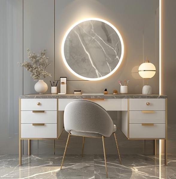 Functional Modern Nordic Wooden Multifunction Ladies Vanity Table In Bedroom With Led Light Makeup Mirror Storage