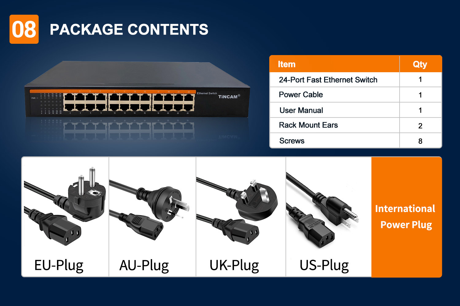 24 Port 10/100Mbps Fast Ethernet Switch Unmanaged Network Switch Rackmount/Desktop Metal Switch Internal Power Supply TBC-S4024N